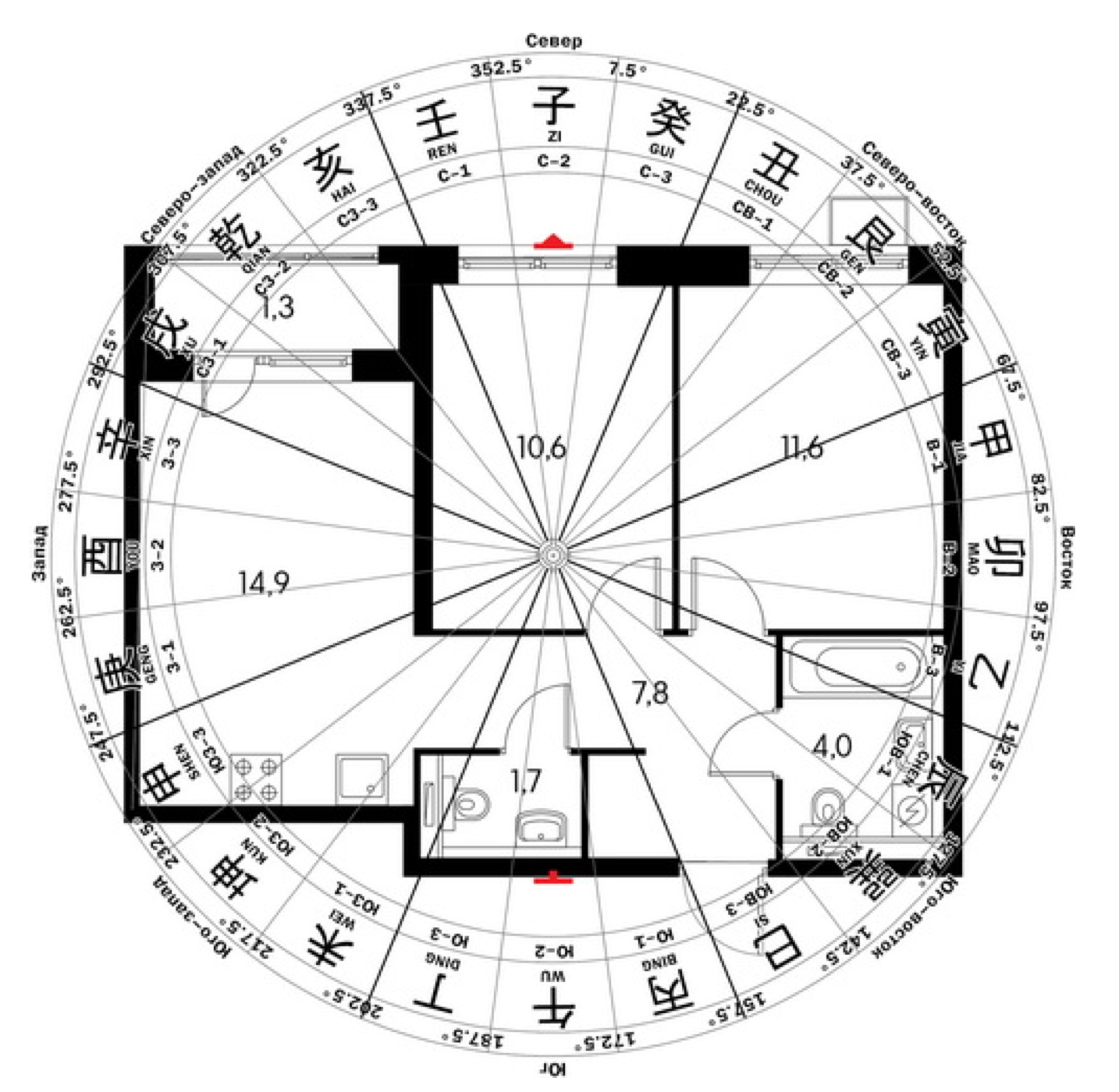 Разметка плана квартиры по фен шуй
